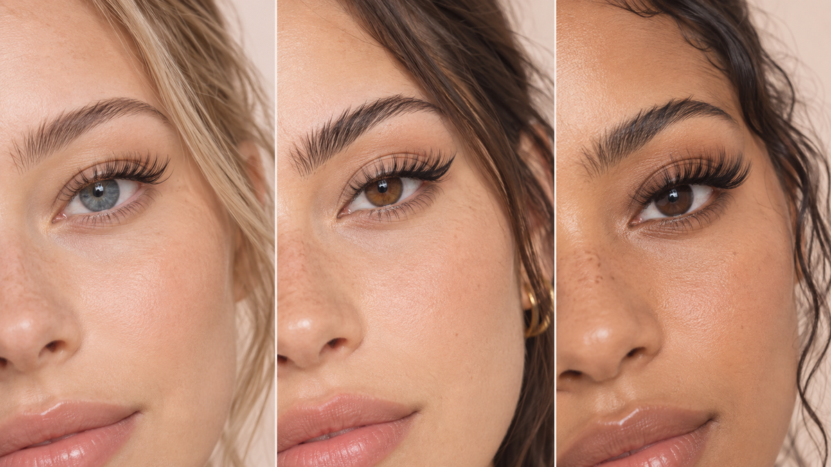 Three cluster lash looks: natural wispy, winged lift, and doll-eye volume